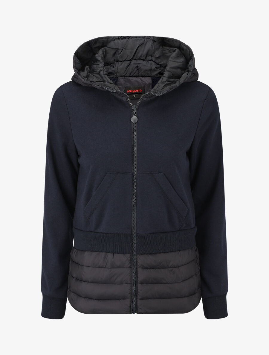 Sweat à capuche bi-matière - Marine - 1