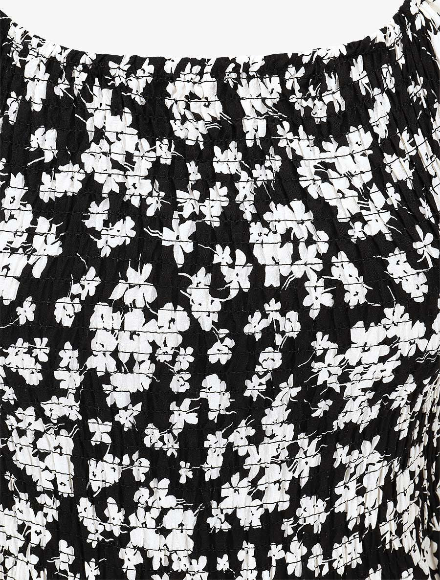Robe imprimé fleuri à manches élastiquées - Noir - 3