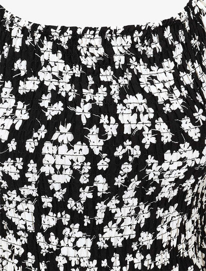 Robe imprimé fleuri à manches élastiquées - Noir - 3