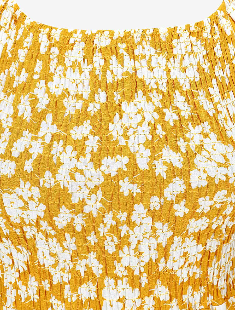 Robe imprimé fleuri à manches élastiquées - Jaune - 3
