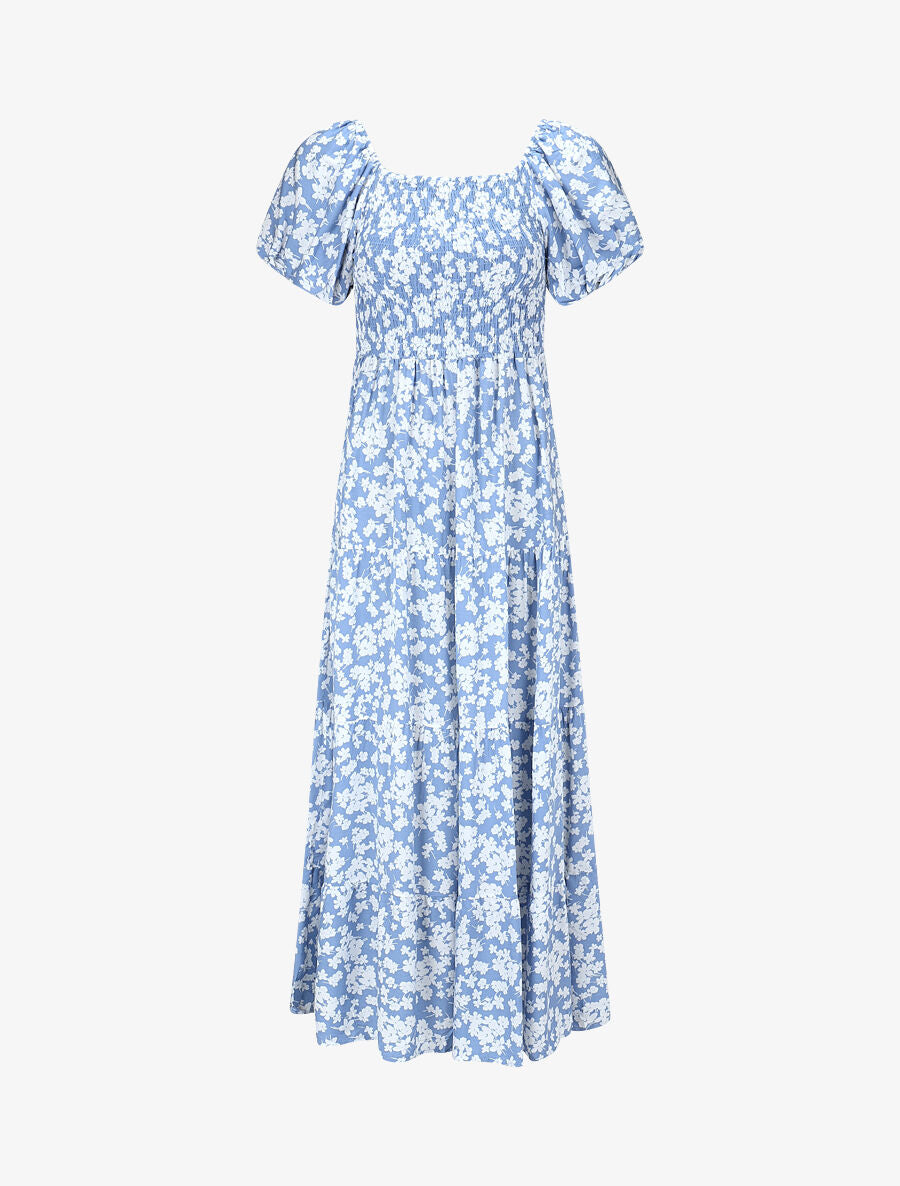 Robe imprimé fleuri à manches élastiquées - Bleu ciel - 4