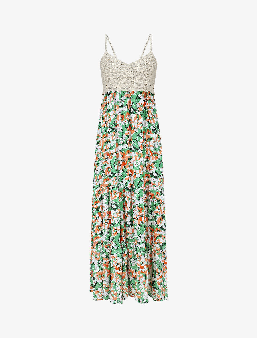 Robe longue à fleur et crochet - Vert - 1