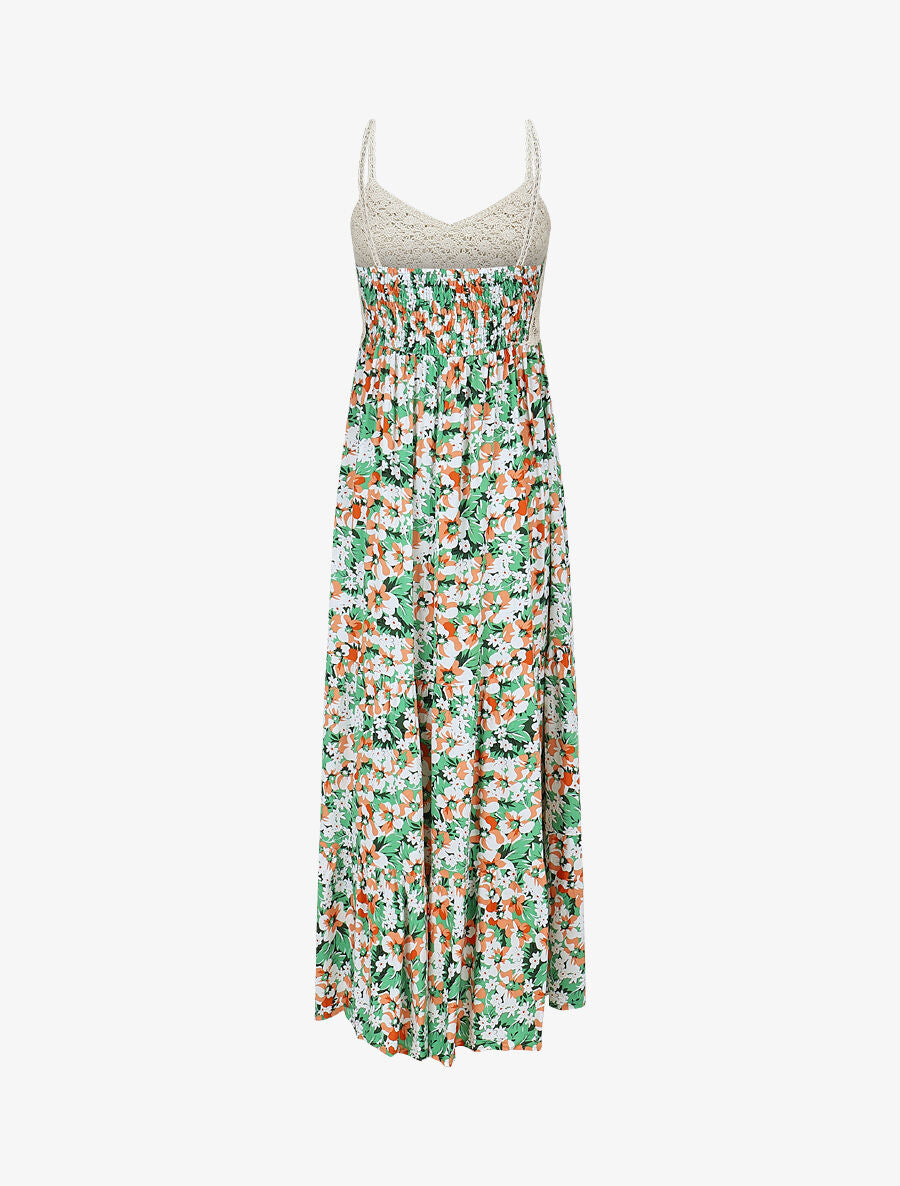 Robe longue à fleur et crochet - Vert - 2