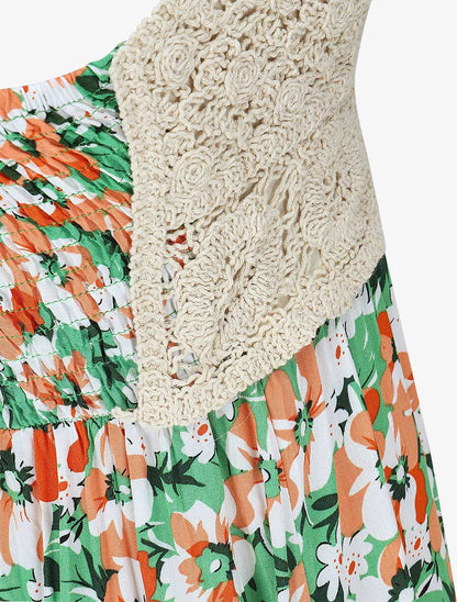 Robe longue à fleur et crochet - Vert - 3