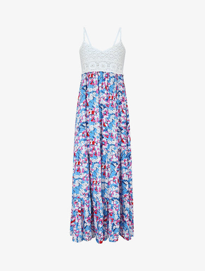 Robe longue à fleur et crochet - Bleu - 1