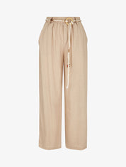 Pantalon droit taille haute élastiquée - Beige - 4