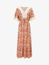 Robe longue imprimé fantaisie à détail broderies - Rouge - 4