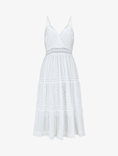 Robe longue unie à broderies - Blanc - 4