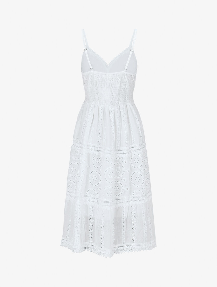 Robe longue unie à broderies - Blanc - 2