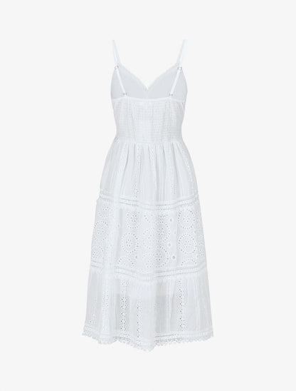 Robe longue unie à broderies - Blanc - 2