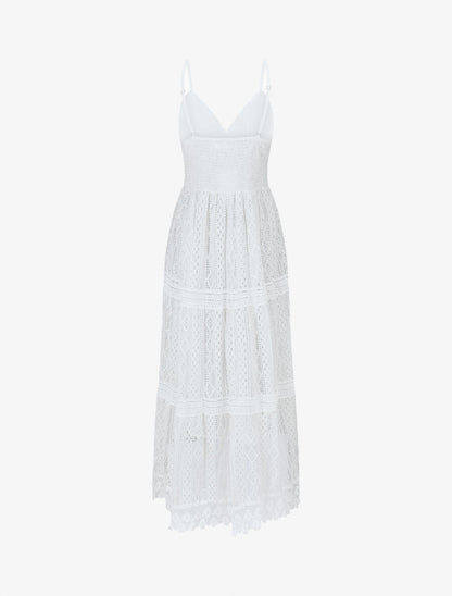 Robe longue crochet à détail pompons - Blanc - 2