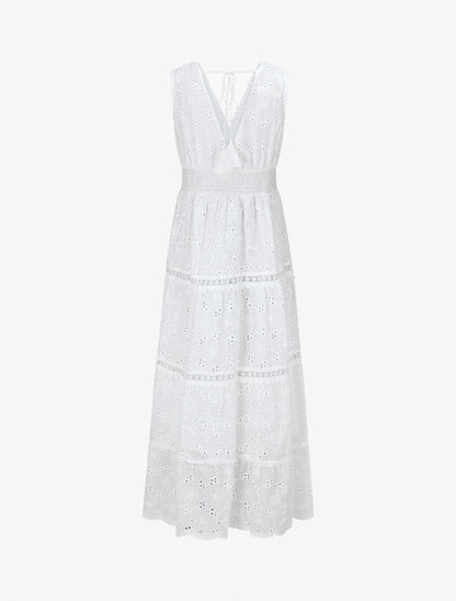 Robe longue à broderies et perles - Blanc - 2