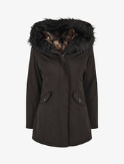 Parka uni à fourrure synthétique dépareillé - Noir - 1