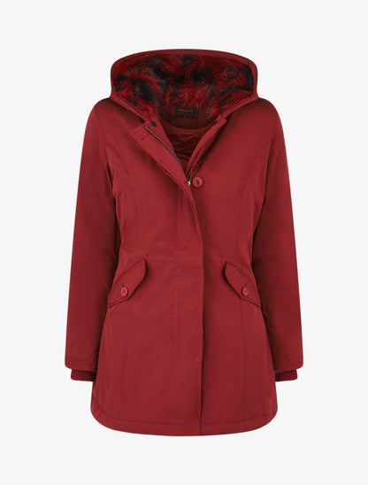 Parka longue à fourrure synthétique amovible - Bordeaux/rouge - 4