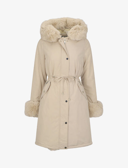 Parka à bords en fourrure synthétique amovible - Beige - 7