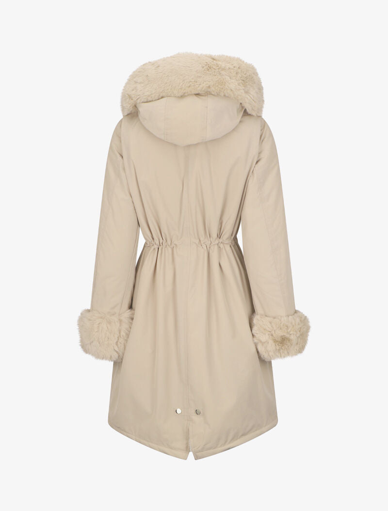 Parka à bords en fourrure synthétique amovible - Beige - 2
