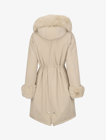 Parka à bords en fourrure synthétique amovible - Beige - 2