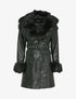 Manteau en simili à col et poignets en fausse fourrure - Noir - 4