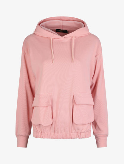 Sweat cargo à capuche - Rose - 1