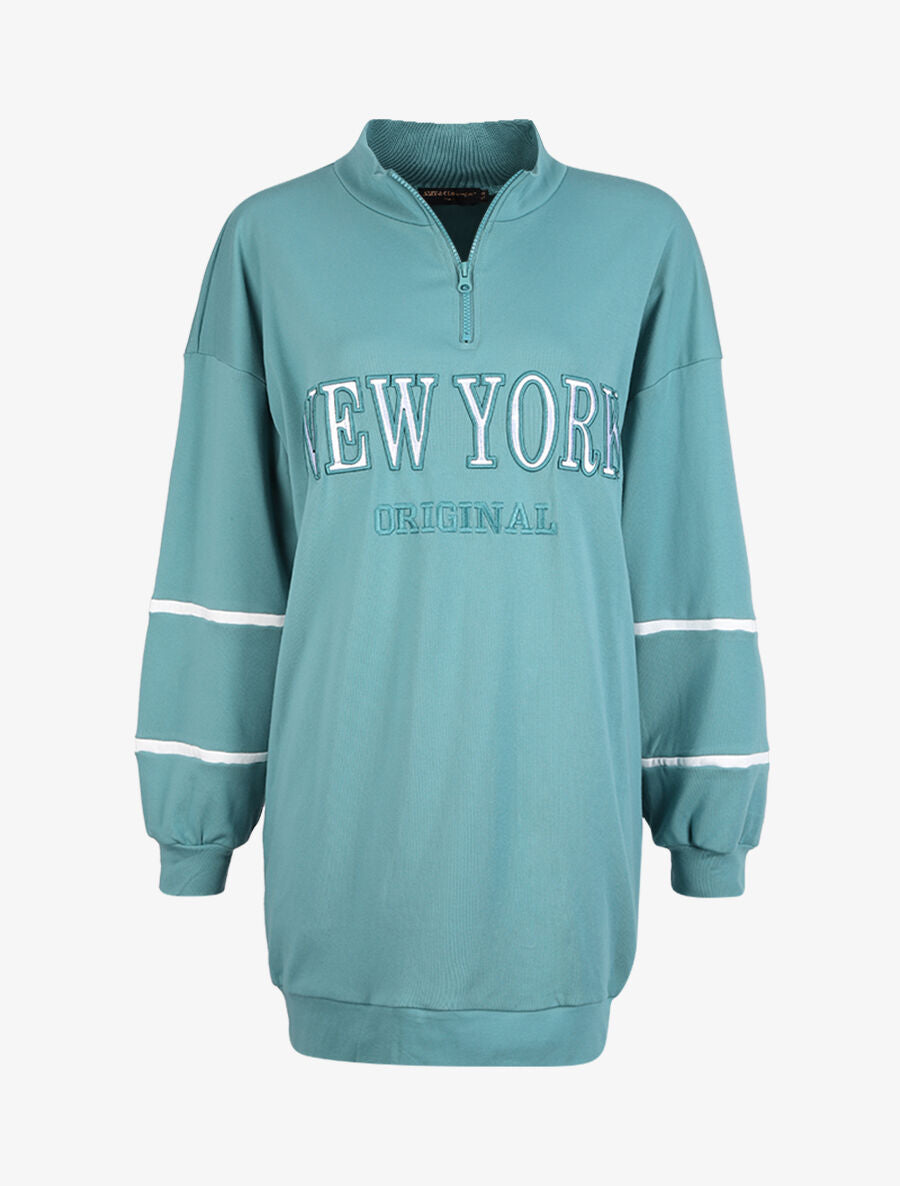 Robe sweat oversize à col zippé - Vert - 1