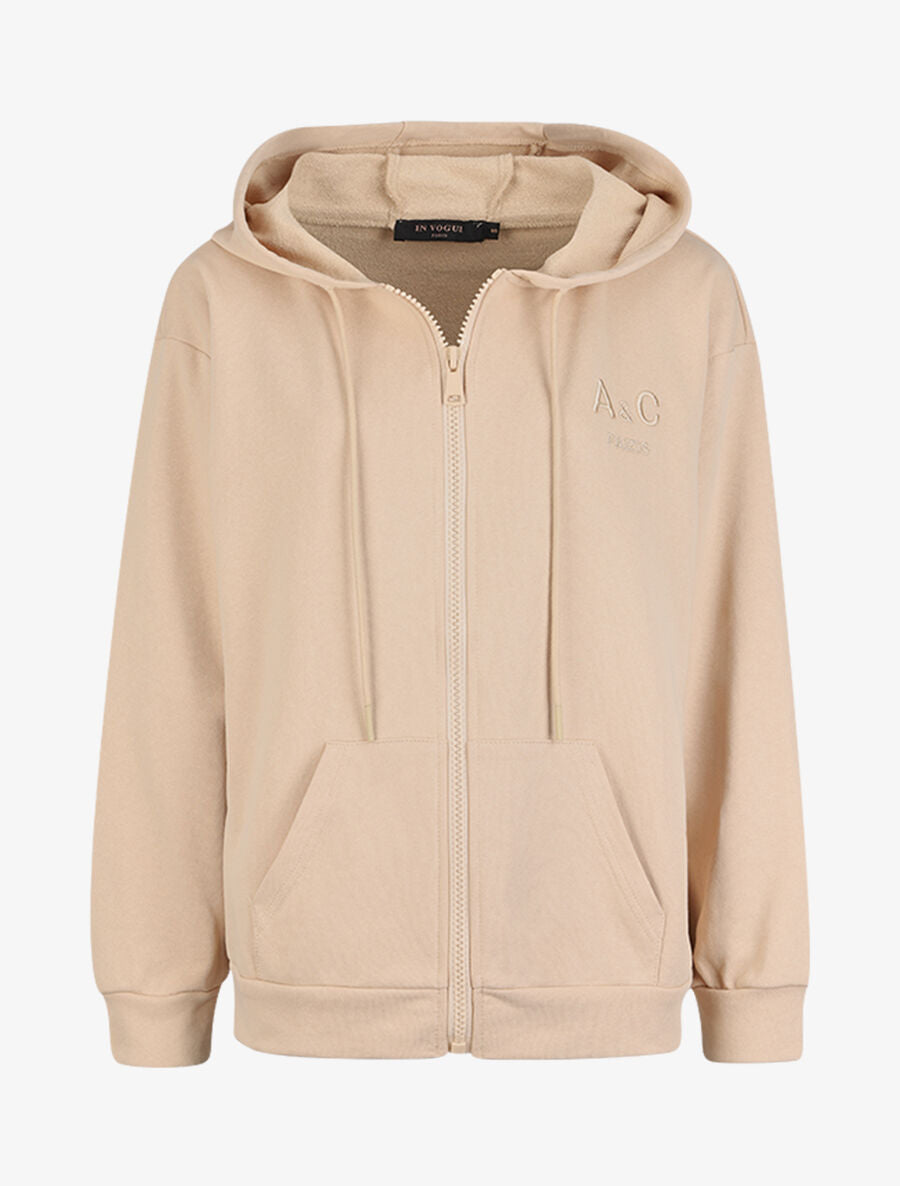 Sweat à capuche zippé - Beige - 3