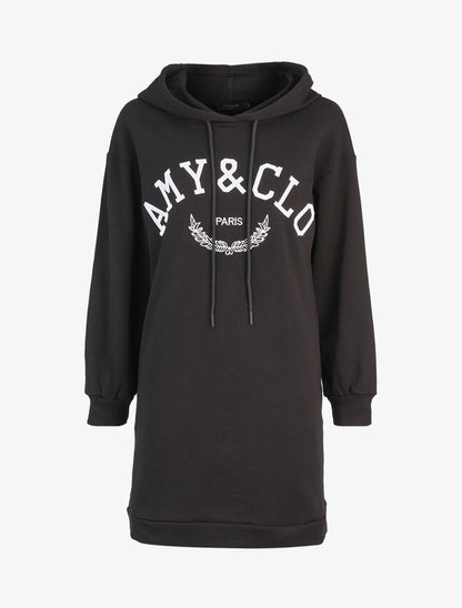 Robe sweat-shirt à logo brodé - Noir - 3