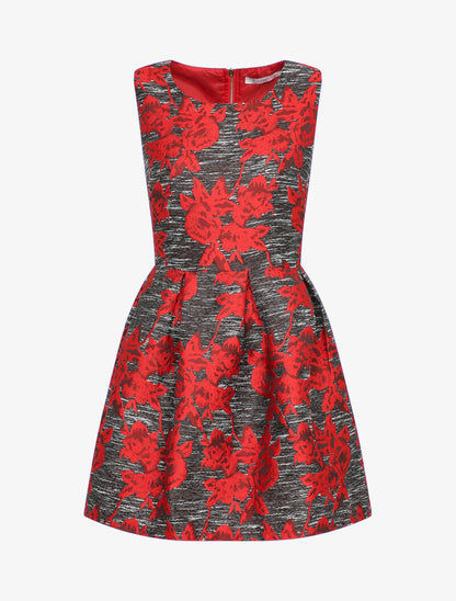 Robe patineuse à motifs roses brodées - Rouge - 4