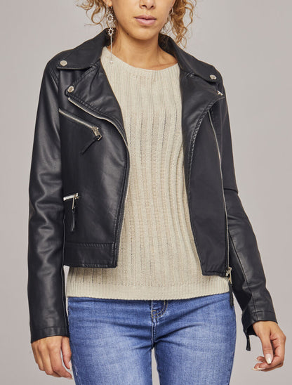 Perfecto court en simili - Noir - 4