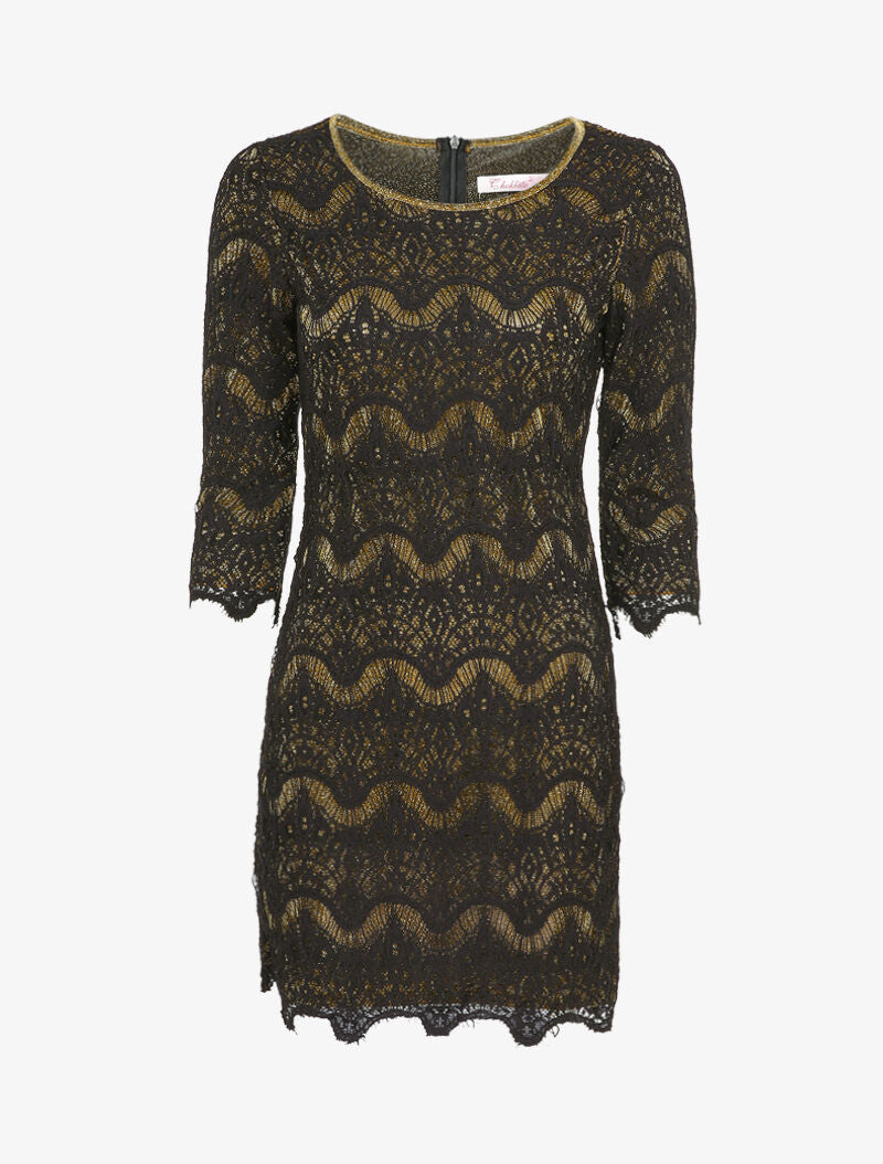 Robe en dentelle à doublure irisée - Doré - 1
