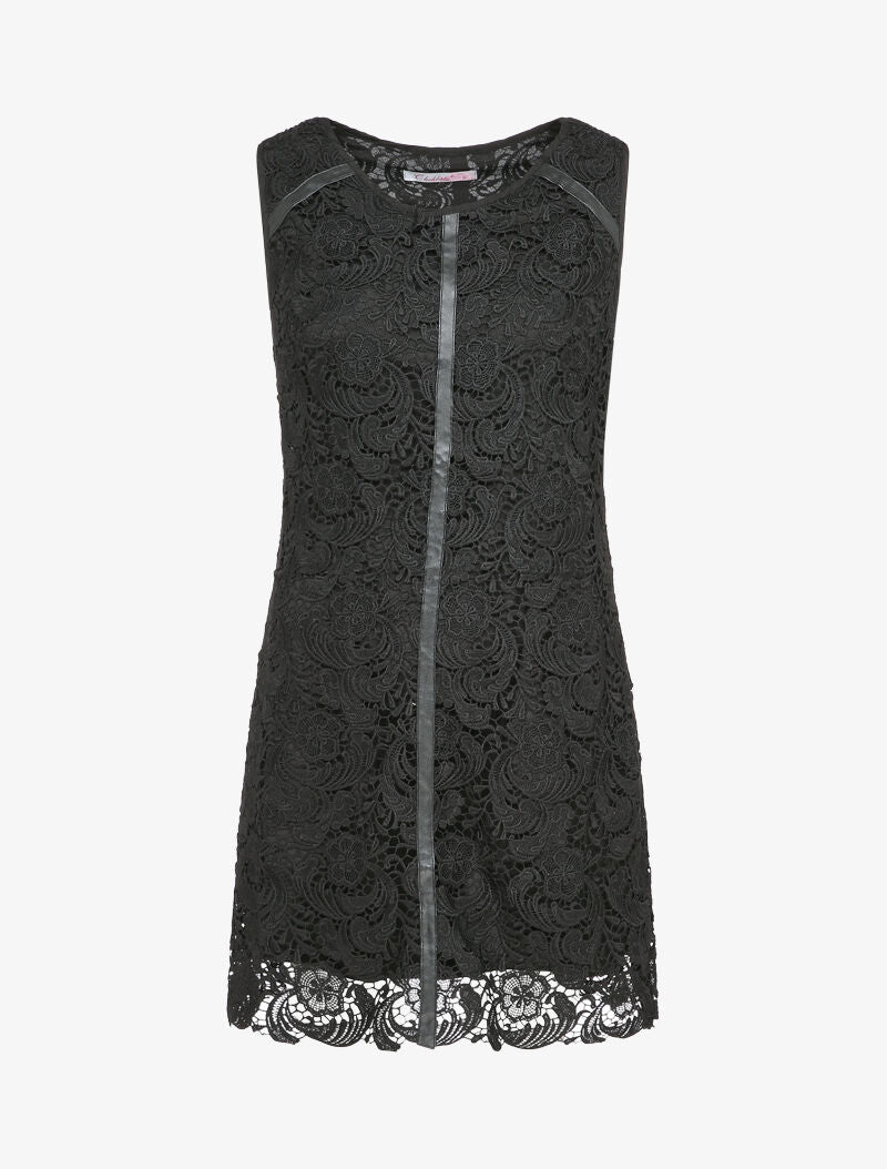 Robe droite en dentelle - Noir - 1