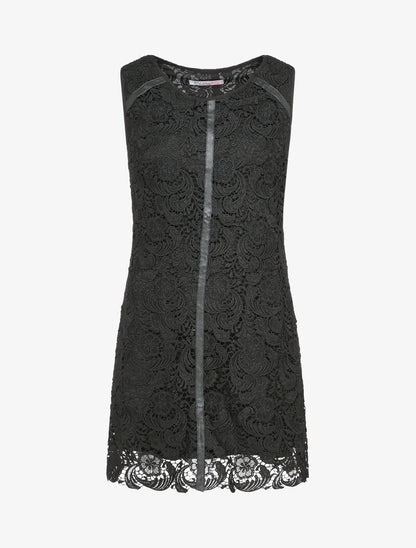 Robe droite en dentelle - Noir - 1