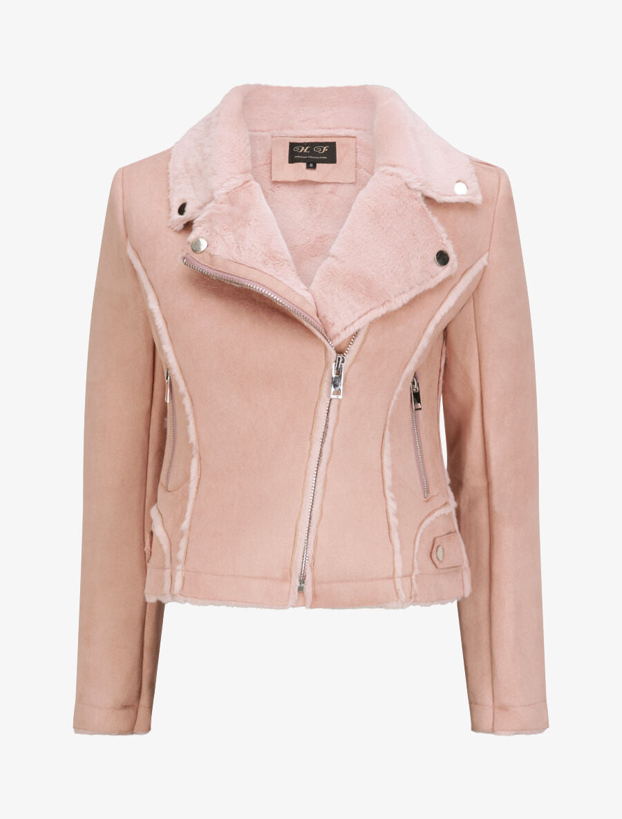 Veste fourrée à col cranté - Rose - 4
