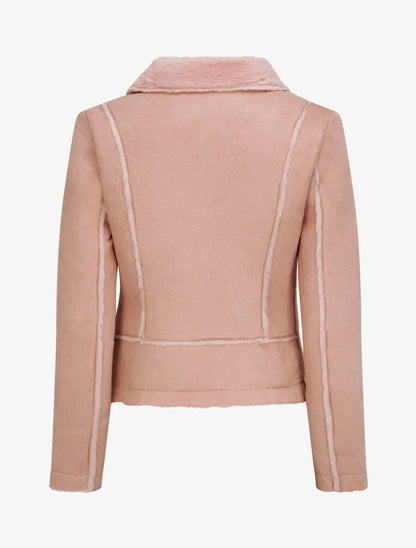 Veste fourrée à col cranté - Rose - 2