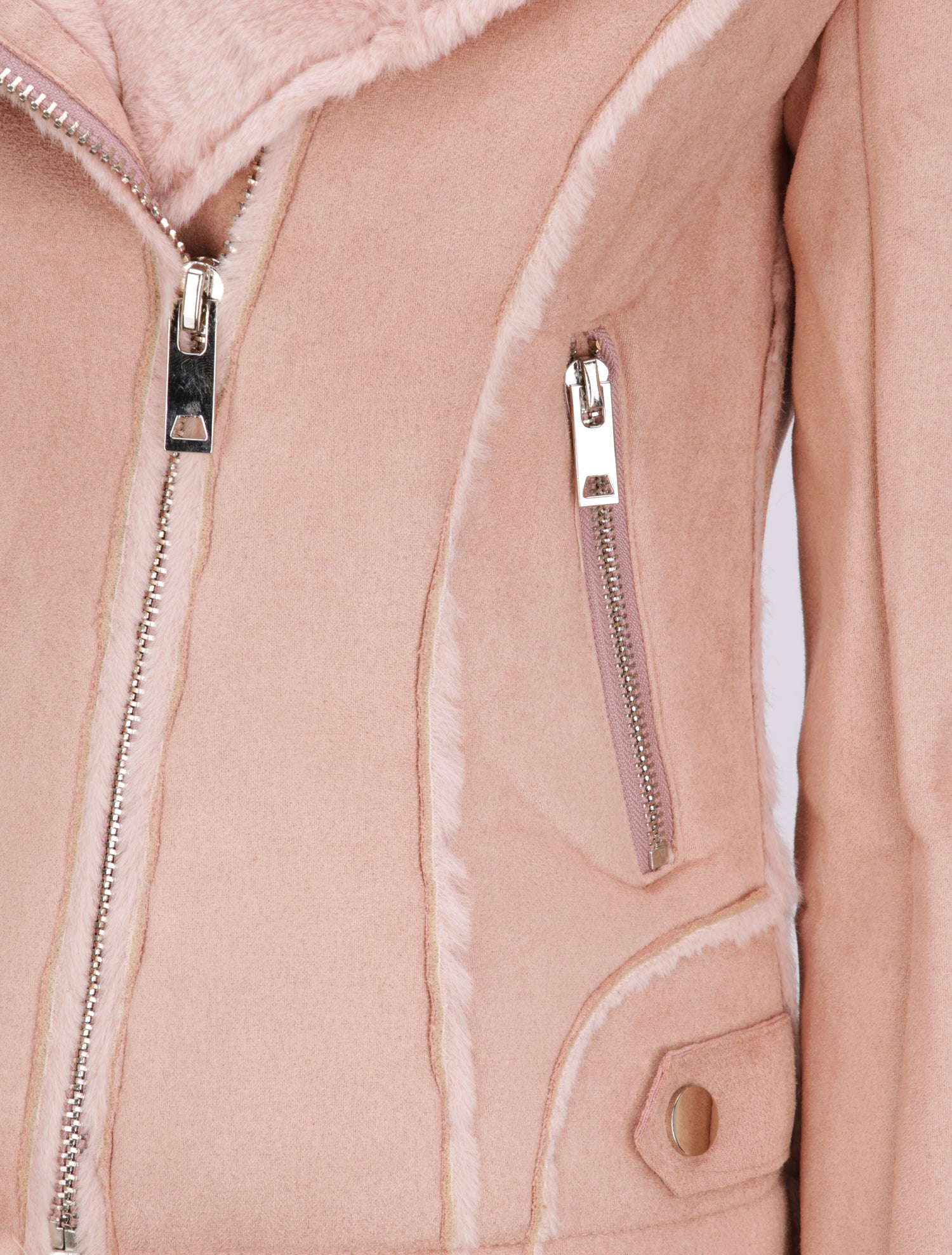 Veste fourrée à col cranté - Rose - 3