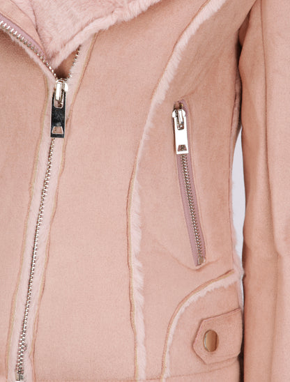 Veste fourrée à col cranté - Rose - 3