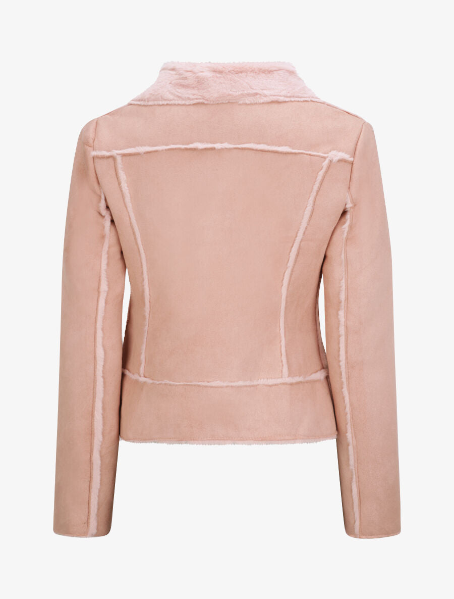 Veste fourrée à coutures contrastantes - Rose - 2