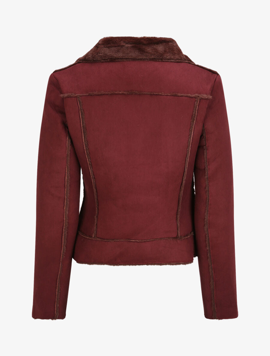 Veste fourrée à coutures contrastantes - Lie de vin - 2