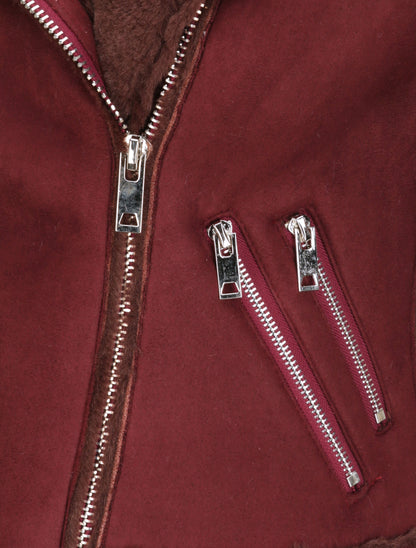 Veste fourrée à coutures contrastantes - Lie de vin - 3