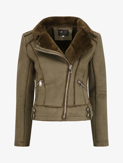Veste fourrée à sangles - Kaki - 1