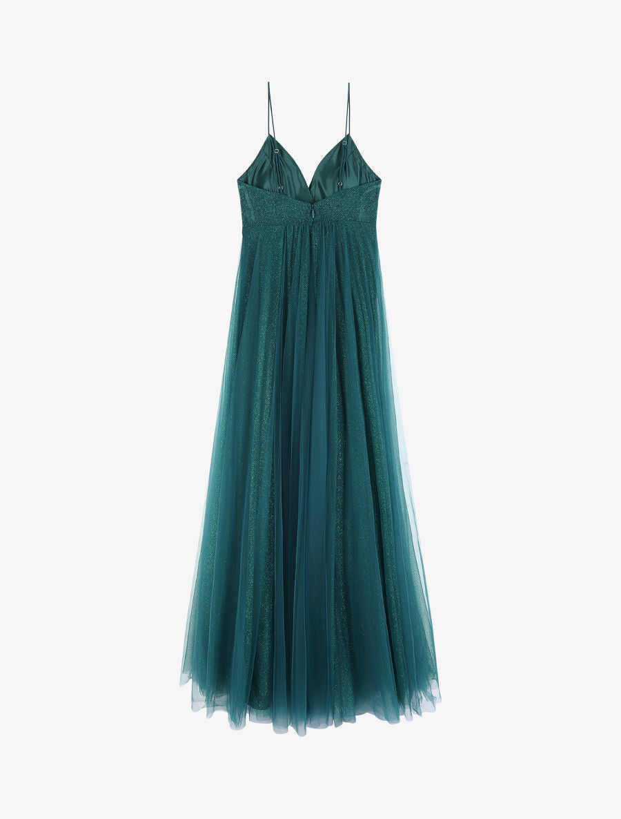 Robe de soirée évasée à paillettes - Vert canard - 2