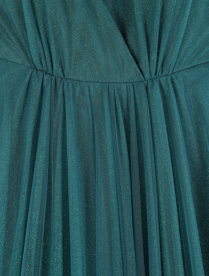 Robe de soirée évasée à paillettes - Vert canard - 3