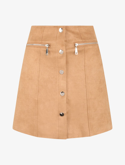 Mini-jupe boutonnée en suédine - Beige - 4