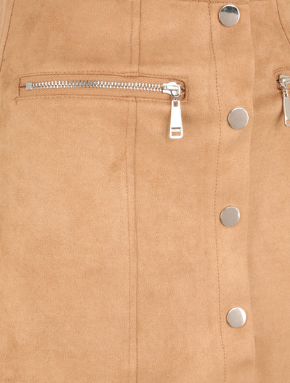 Mini-jupe boutonnée en suédine - Beige - 3