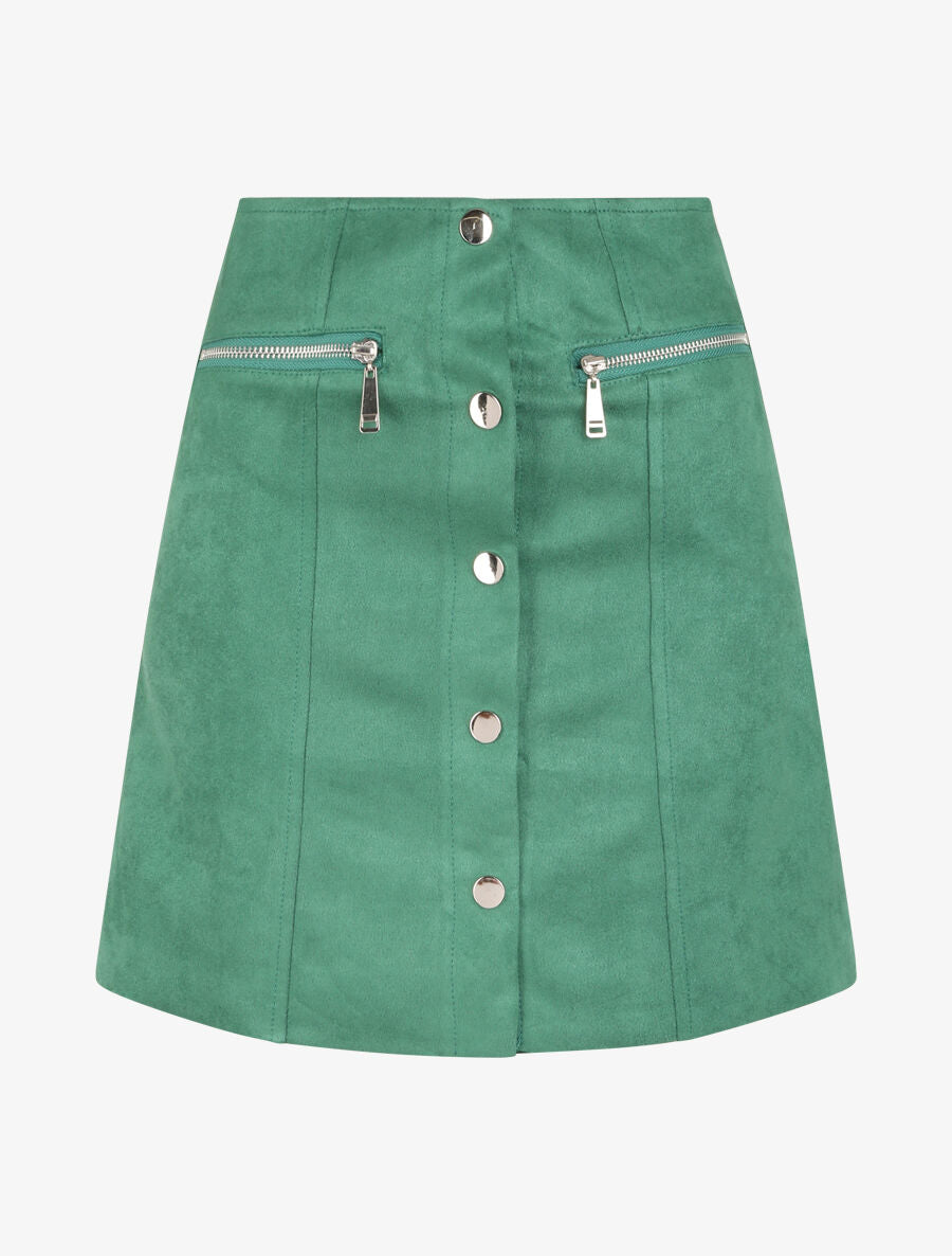 Mini-jupe boutonnée en suédine - Vert - 4