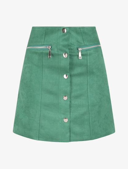 Mini-jupe boutonnée en suédine - Vert - 4