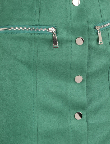 Mini-jupe boutonnée en suédine - Vert - 3