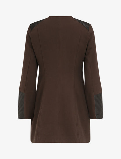 Manteau droit à empiècements en simili matelassé - Marron foncé - 2