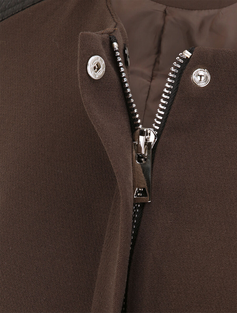 Manteau droit à empiècements en simili matelassé - Marron foncé - 3