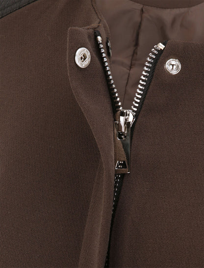 Manteau droit à empiècements en simili matelassé - Marron foncé - 3