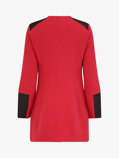 Manteau droit à empiècements en simili matelassé - Rouge - 2